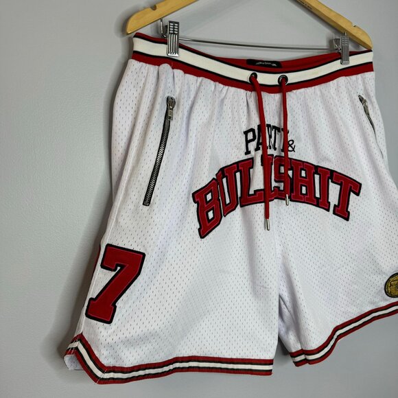 SNKR HEAD Cut & Sew Party & Bullsh*t White Zipper Pocket Shorts - Picture 4 of 9